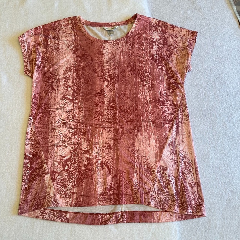 Christopher Banks Paisley Top Womens Size M Pink Floral Boho Short Sleeve Blouse